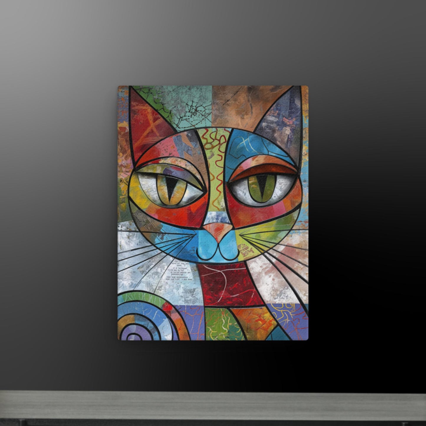 Abstract Cat Portrait - Colorful Geometric Art on Canvas | Modern Feline Wall Decor | Custom Sizes Available - luxlabellabs.com