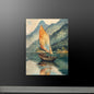 Tranquil Lake and Boat Canvas Art: Vintage Landscape in Custom Sizes