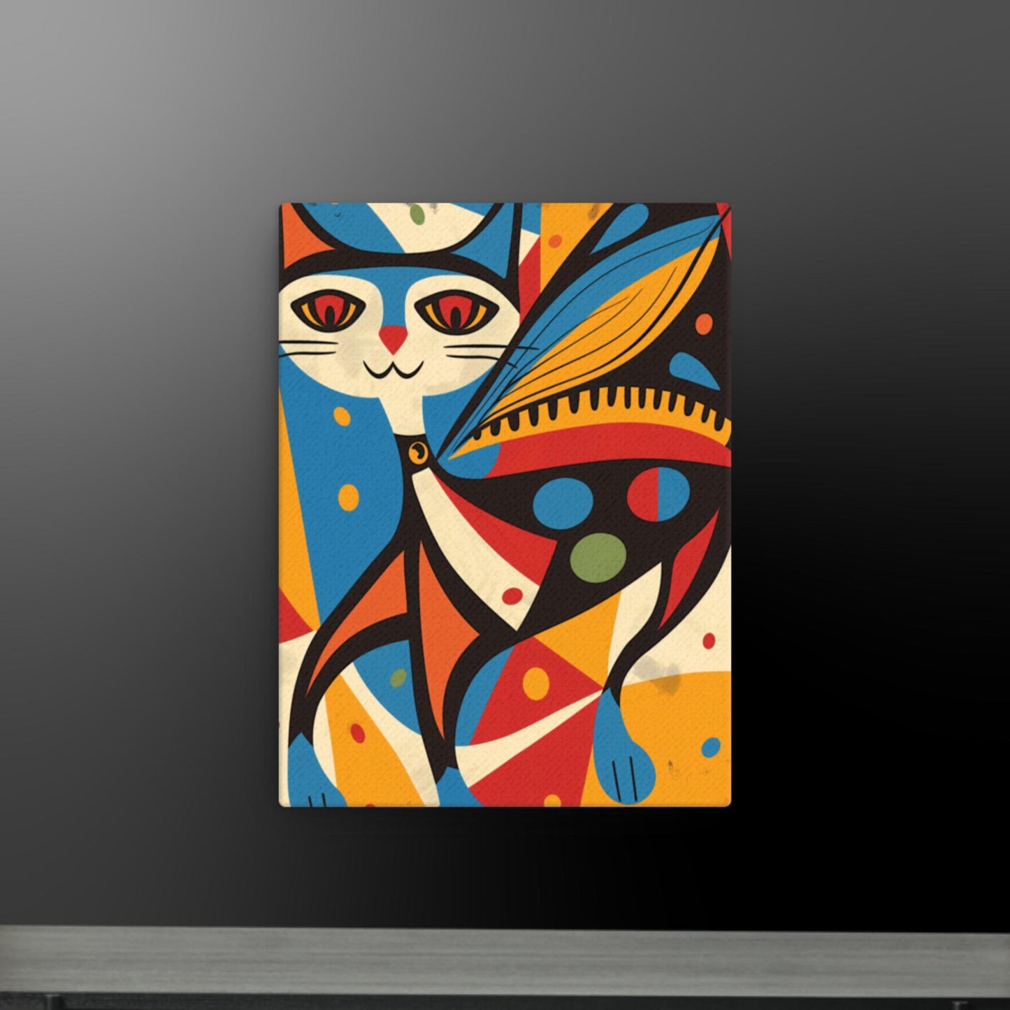 Colorful Abstract Cat - Vibrant Modern Art on Canvas | Playful Feline Wall Decor - luxlabellabs.com